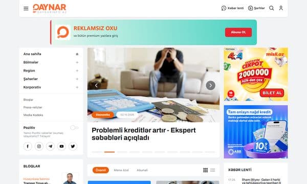 Qaynarinfo.az layihəsinin ana səhifəsi