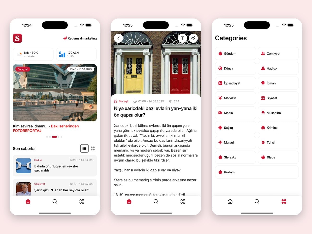 Sfera.az — mobil tətbiq layihəsinin ana səhifəsi